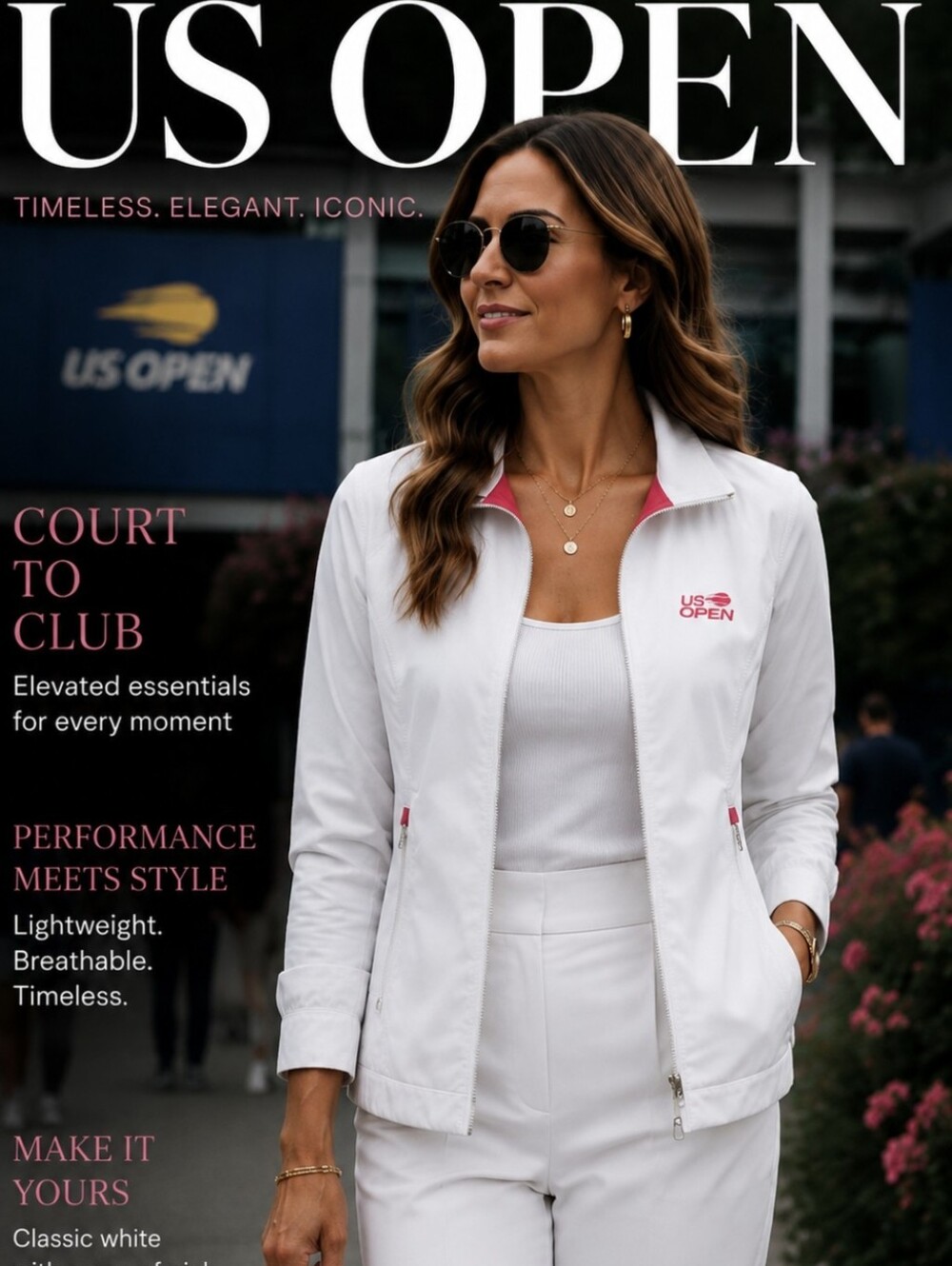 Official US Open Women's White Tennis Jacket with Pink Lining- SIze Small